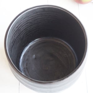 Image of Utensil Holder in Matte Black Brown Glaze, Ceramic Pottery Crock, Made in USA