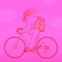 Girl on a bike with lemon shorts