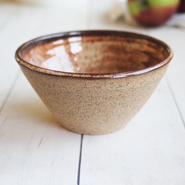 Image of Single Snack Bowl in Raw Stoneware and Brown Glaze, Made in USA