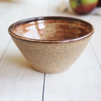 Image 1 of Single Snack Bowl in Raw Stoneware and Brown Glaze, Made in USA