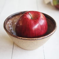 Image 2 of Single Snack Bowl in Raw Stoneware and Brown Glaze, Made in USA