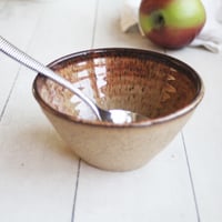 Image 3 of Single Snack Bowl in Raw Stoneware and Brown Glaze, Made in USA
