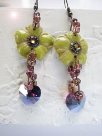 Image 4 of Avocado Green Earring with Amethyst Heart