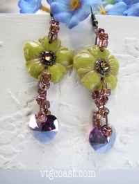 Image 2 of Avocado Green Earring with Amethyst Heart