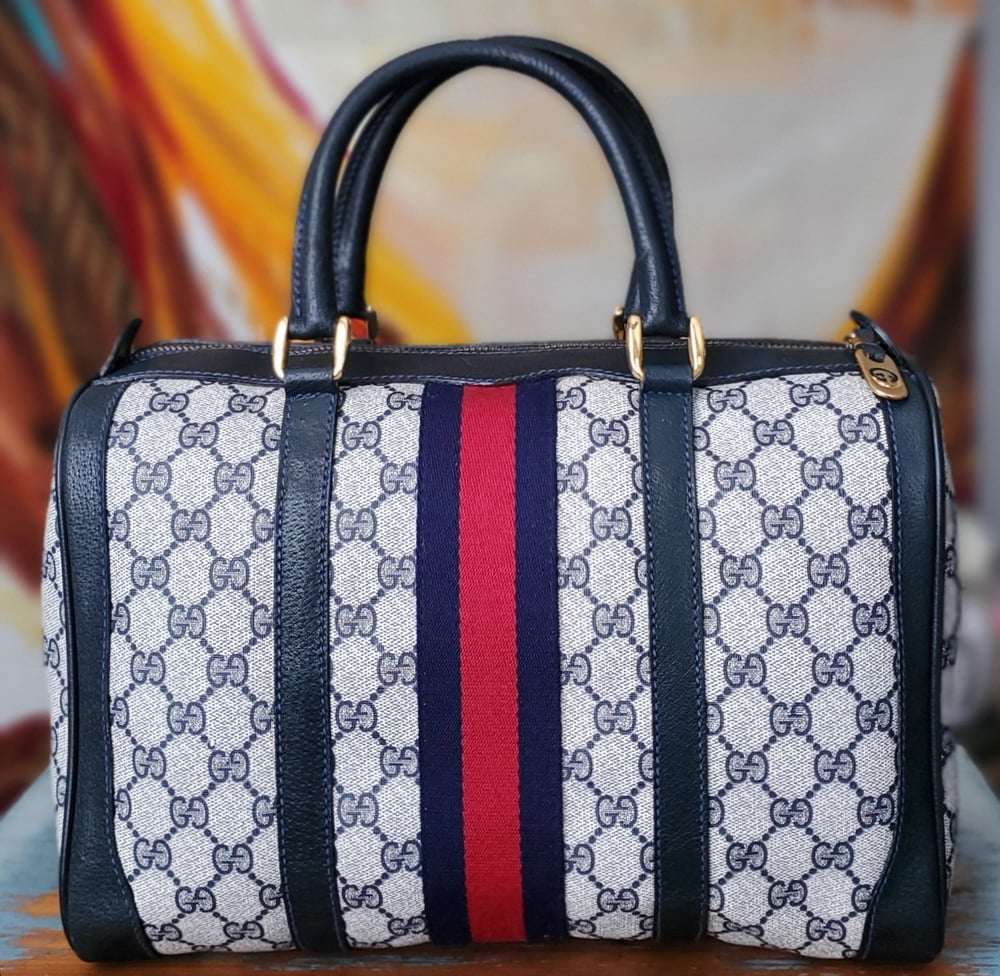Image of Vtg.Gucci Blue Monogram Boston 
