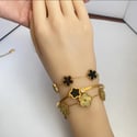 3 Piece 18K Gold Plated Clover Lucky Bracelet White/Black