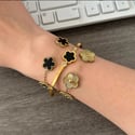 3 Piece 18K Gold Plated Clover Lucky Bracelet White/Black