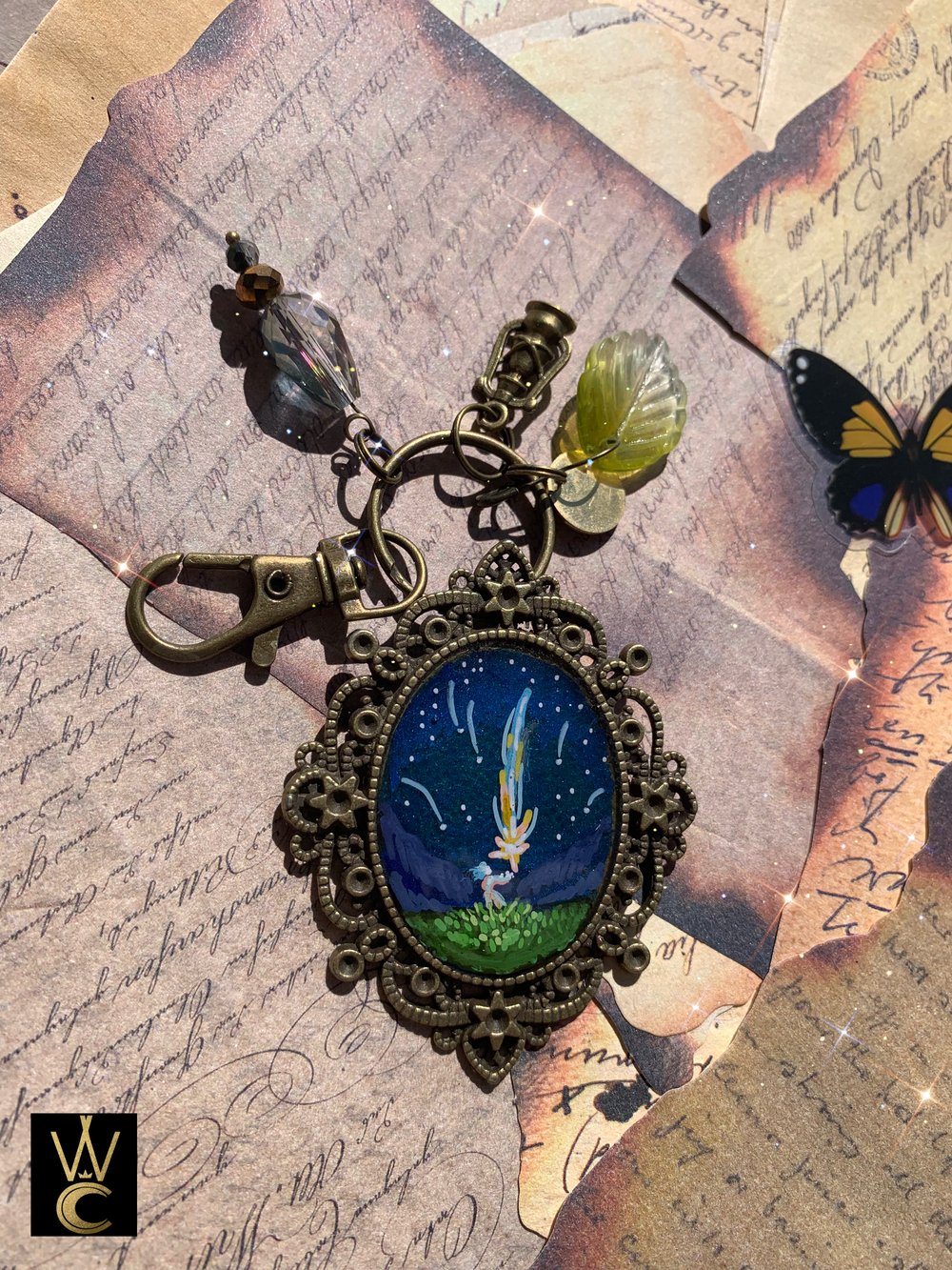 Howls *inspired* Falling Calcifer hand painted bag charm keychain 