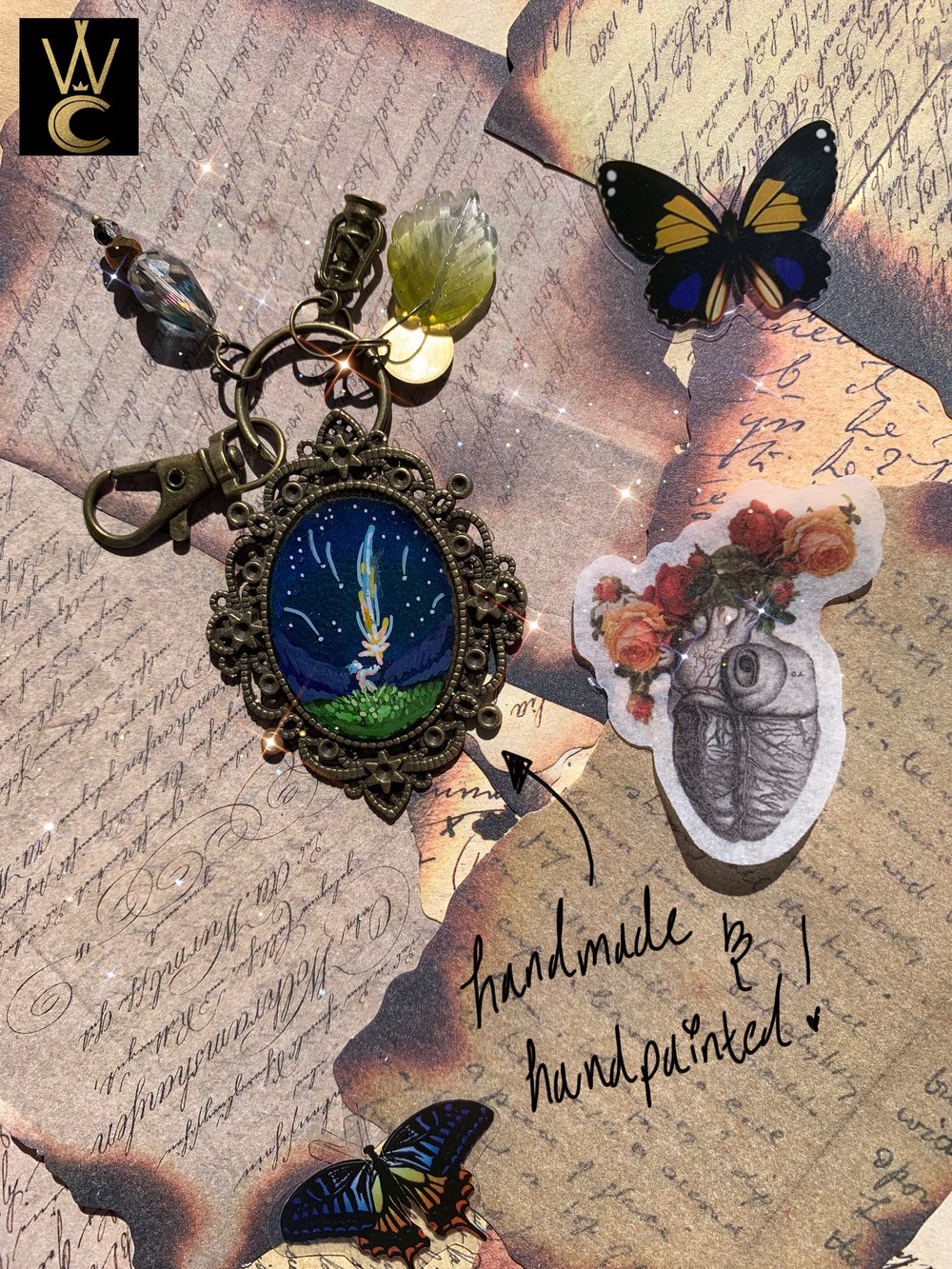 Howls *inspired* Falling Calcifer hand painted bag charm keychain 