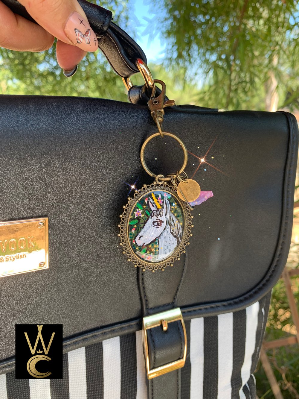 Enchanting Unicorn hand painted bag charm keychain 