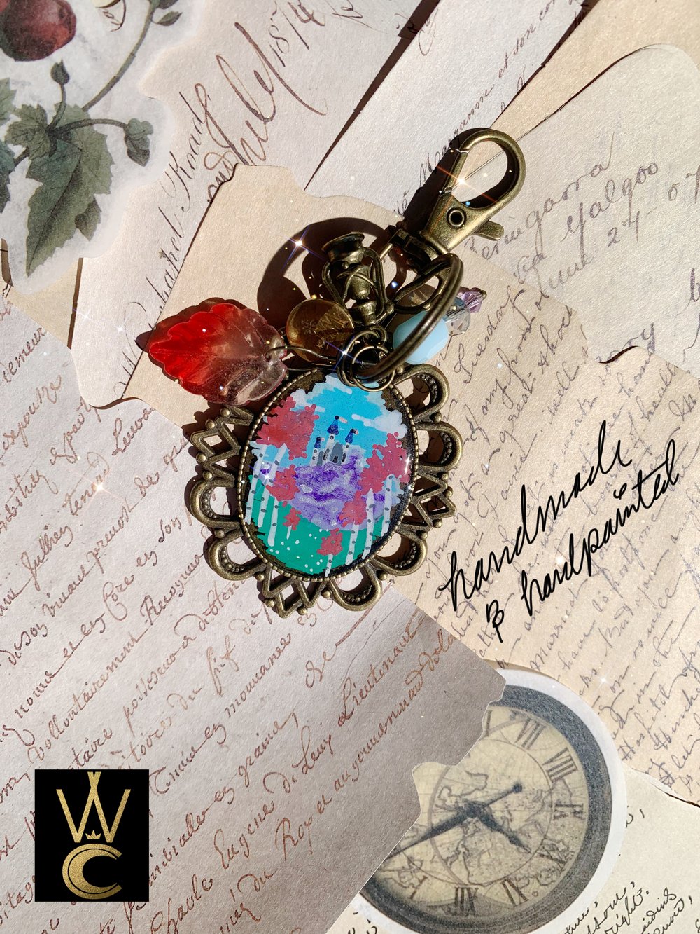 Happily Ever After hand painted bag charm and keychain 