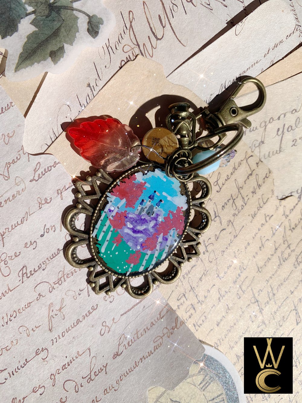 Happily Ever After hand painted bag charm and keychain 