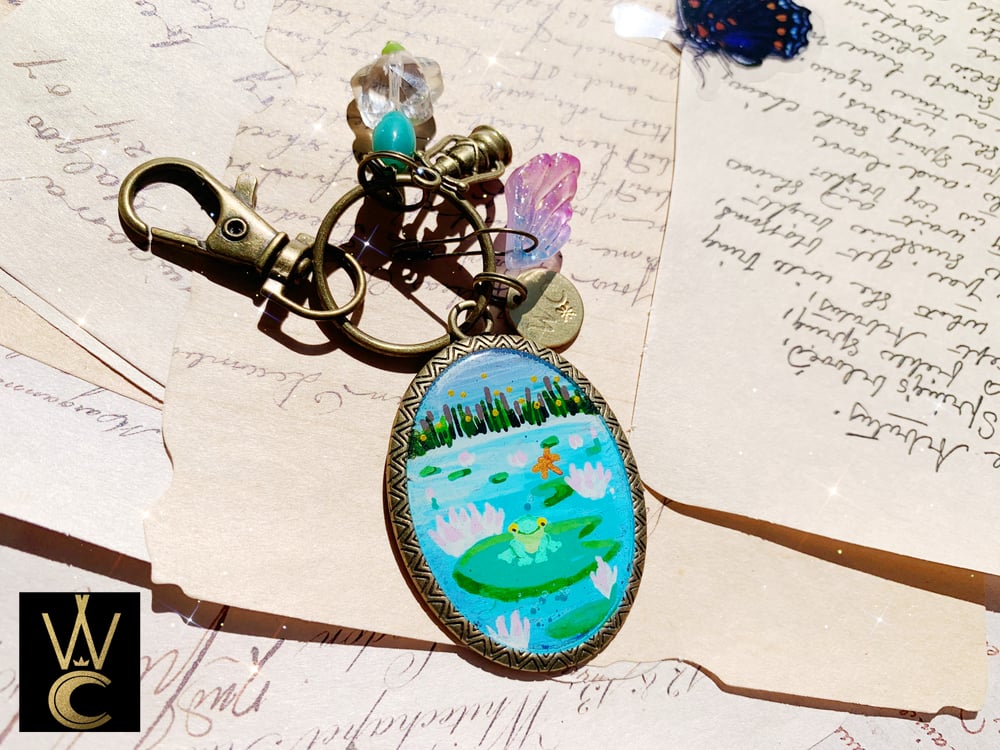 Frog Spotting hand painted bag charm and keychain 
