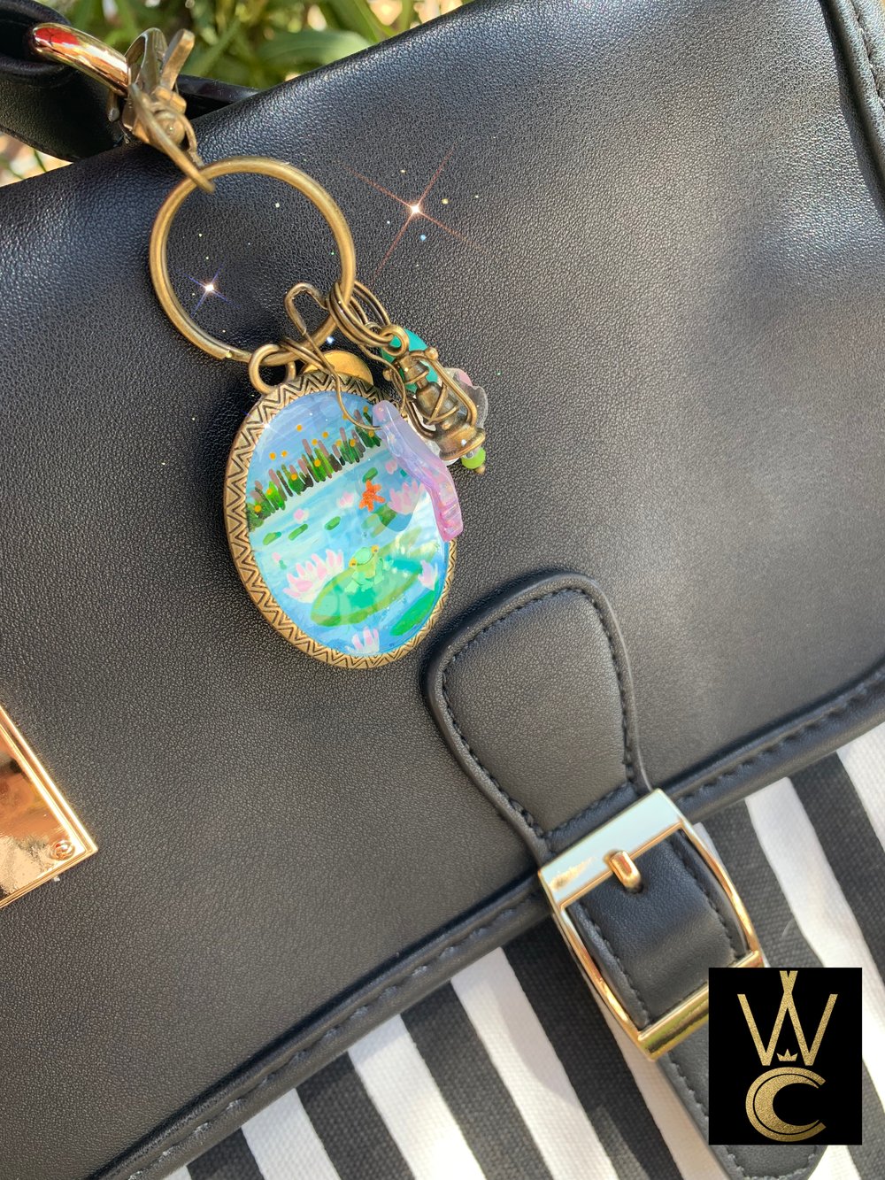 Frog Spotting hand painted bag charm and keychain 