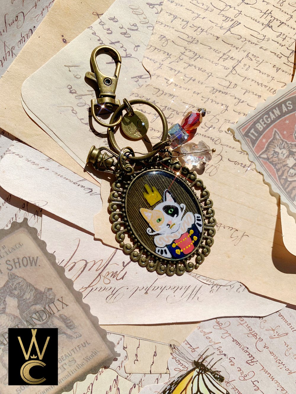 King Pss Pss Kitty Cat hand painted bag charm and keychain 