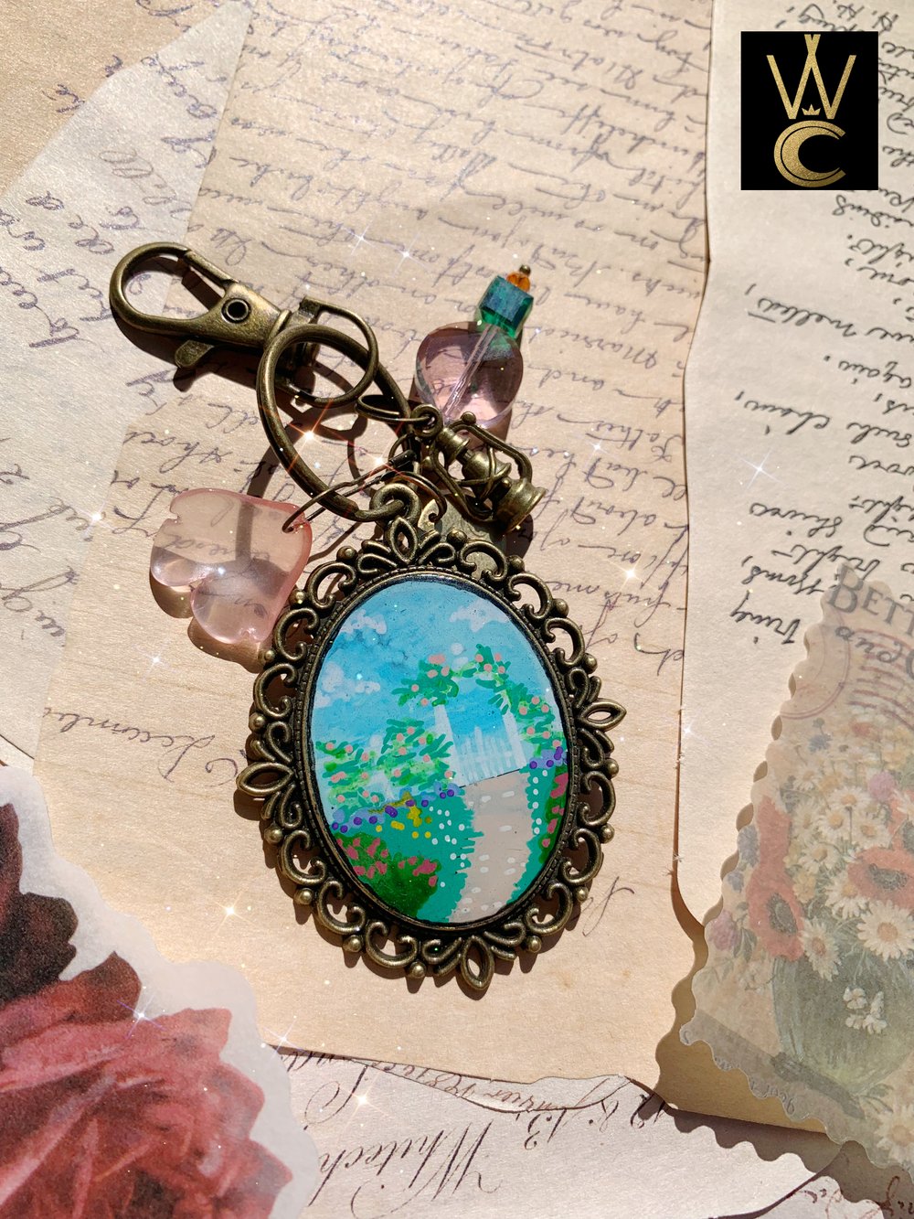 The Secret Garden hand painted bag charm and keychain 