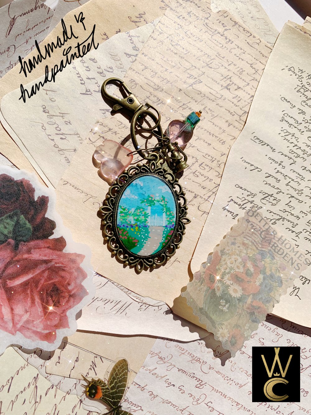 The Secret Garden hand painted bag charm and keychain 