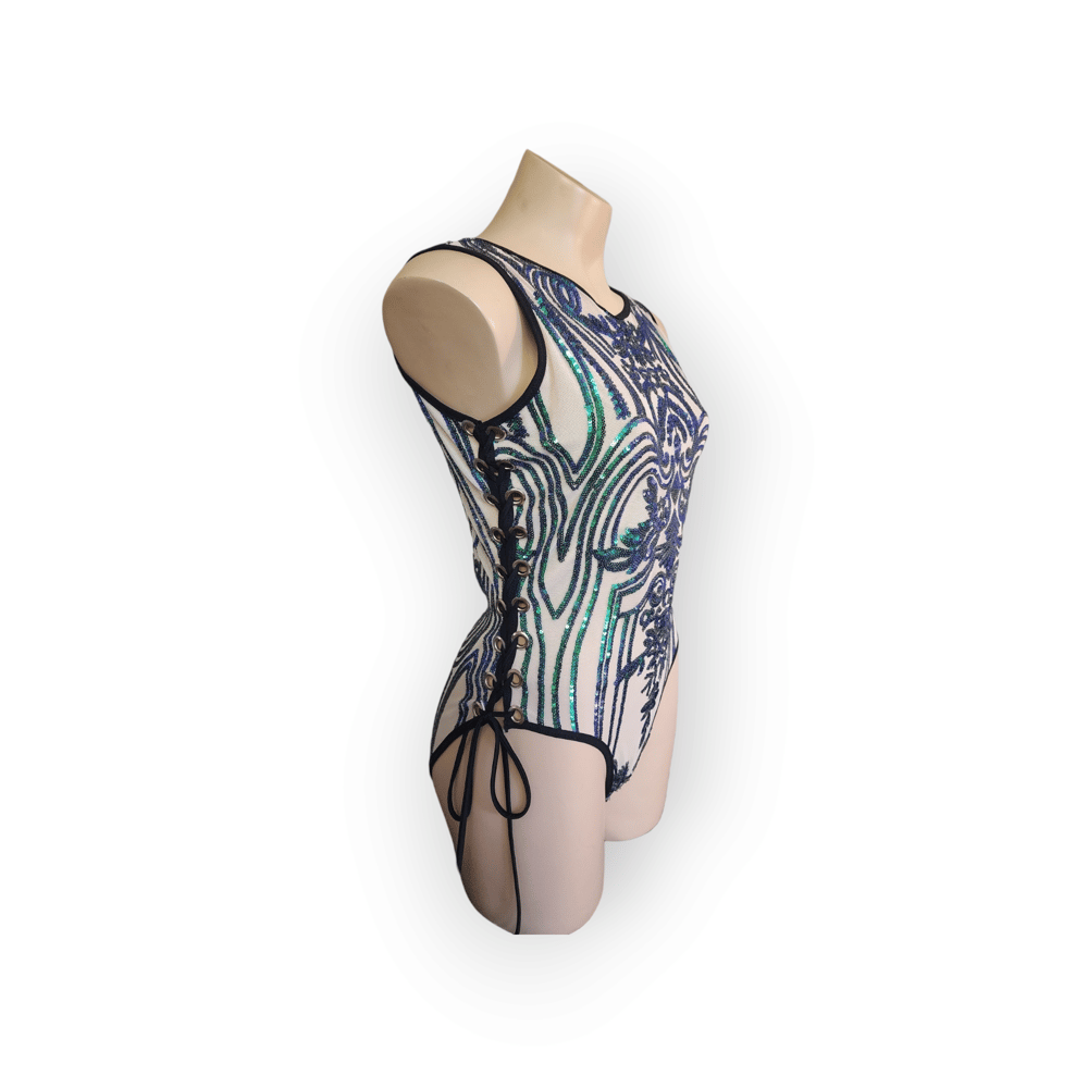 Image of LA Forest Irid Sequin Lace-Up Bodysuit