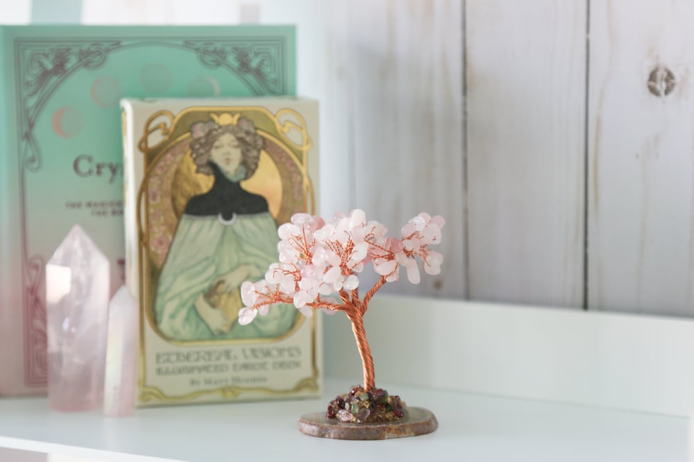 Image of Copper wire wrapped crystal tree - rose quartz