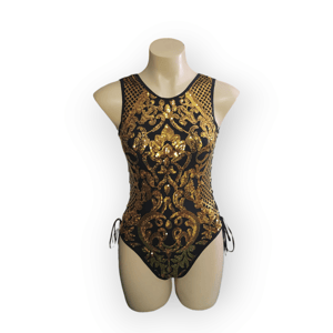 Image of Golden Era Sequin Lace-Up Bodysuit