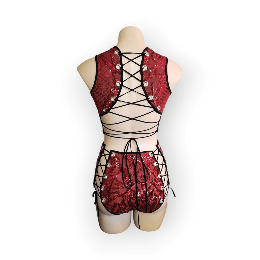 Image of Red Lace-Up Sequin Bottoms