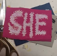 Image 4 of SHE Pronoun Patch (Linocut) 