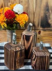 Image 2 of Rustic/torched wood pumpkins trio