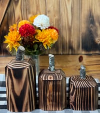 Image 1 of Rustic/torched wood pumpkins trio