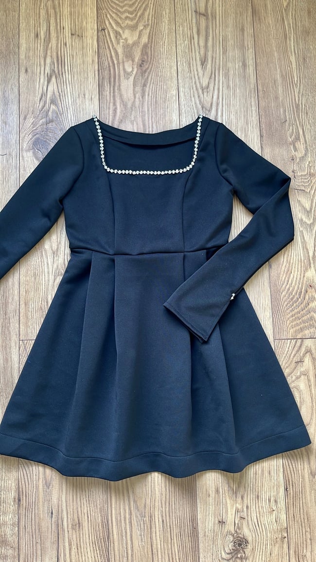 Square neck long sleeve rhinestone dress