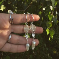 Image 1 of Sea glass and vintage fireball pearl earrings