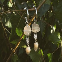 Image 2 of Sea glass and vintage fireball pearl earrings