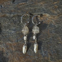 Image 3 of Sea glass and vintage fireball pearl earrings