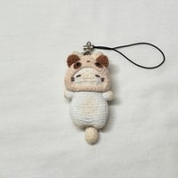 Image 1 of Loafy Cat in Panda Hat Keychain