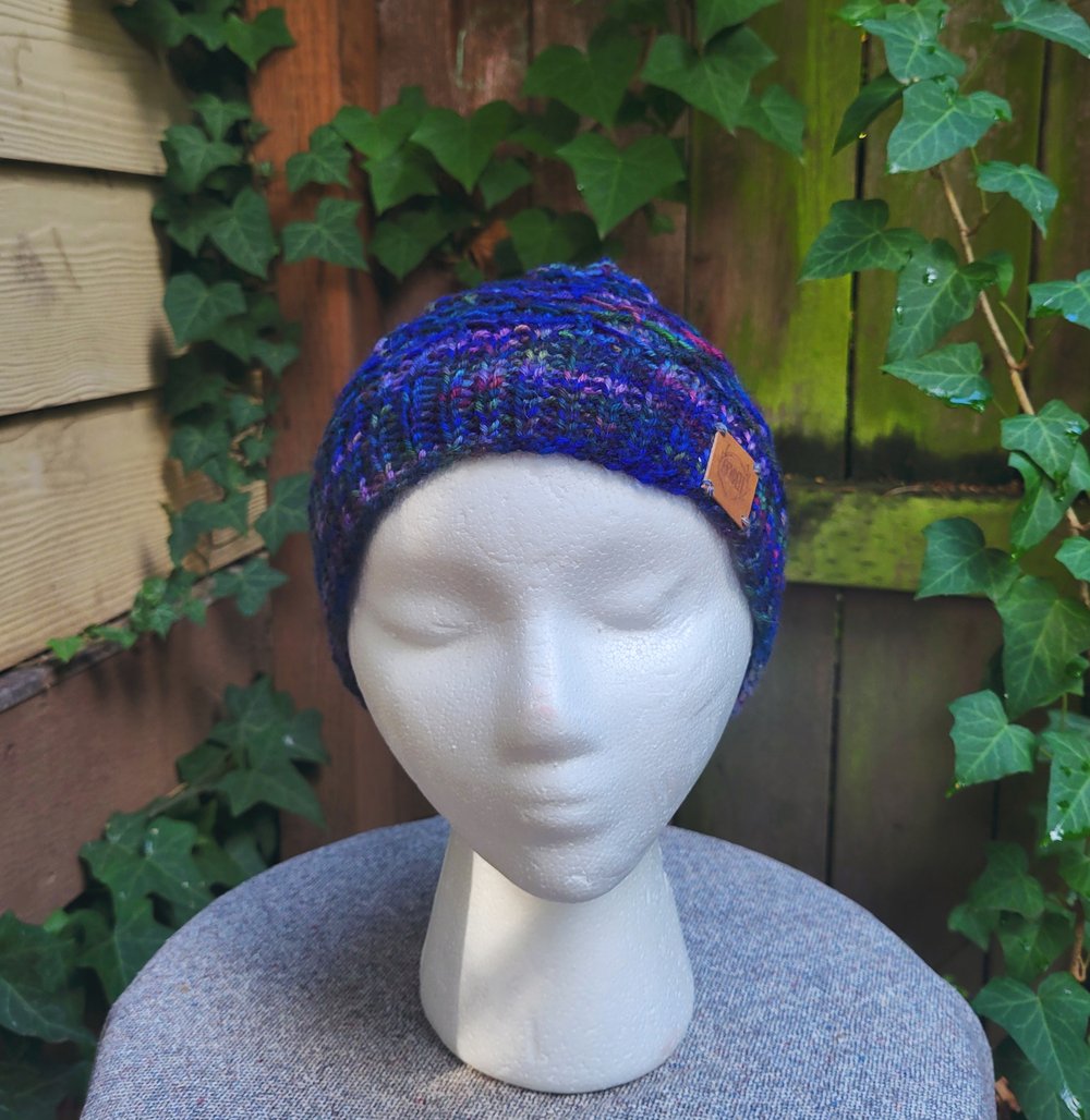 100% Wool Blue Midnight Mermaid Stitch Hat SM/M