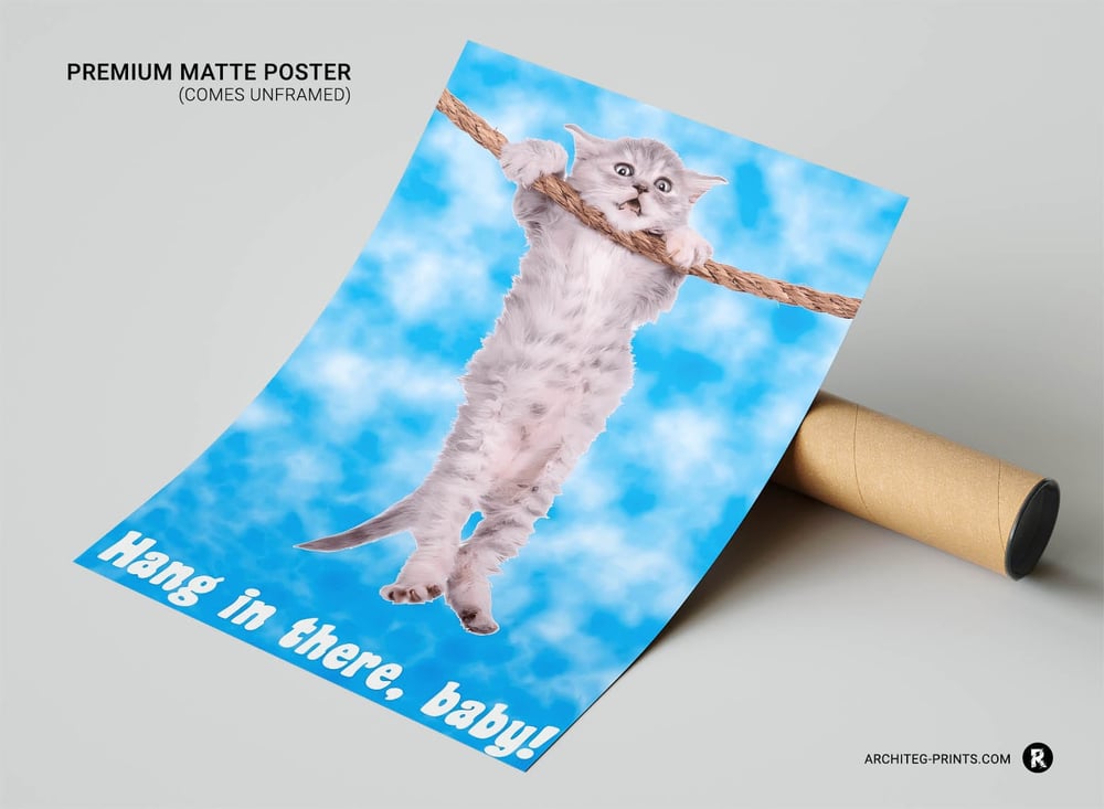 Hang In There Cat Poster - Inspirational Kitty Poster 