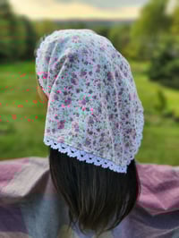 Image 1 of Lace Trimmed Cotton Bandana- Ditzy Pink Floral