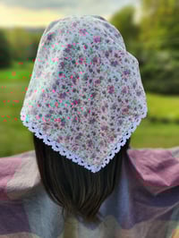 Image 2 of Lace Trimmed Cotton Bandana- Ditzy Pink Floral