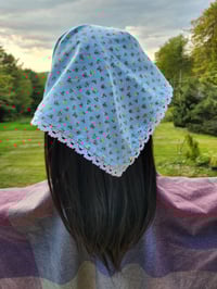 Image 2 of Lace Trimmed Cotton Bandana- Blue Ditzy Floral