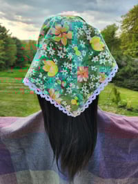 Image 2 of Lace Trimmed Linen Bandana- Vintage Meadow