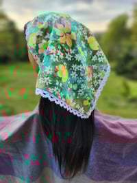 Image 1 of Lace Trimmed Linen Bandana- Vintage Meadow