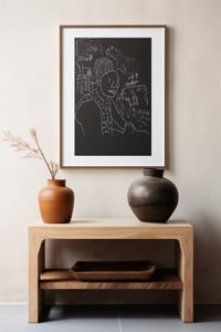 Image 2 of  Original Linoprint of an African Woman in Braids
