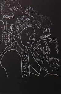 Image 3 of  Original Linoprint of an African Woman in Braids