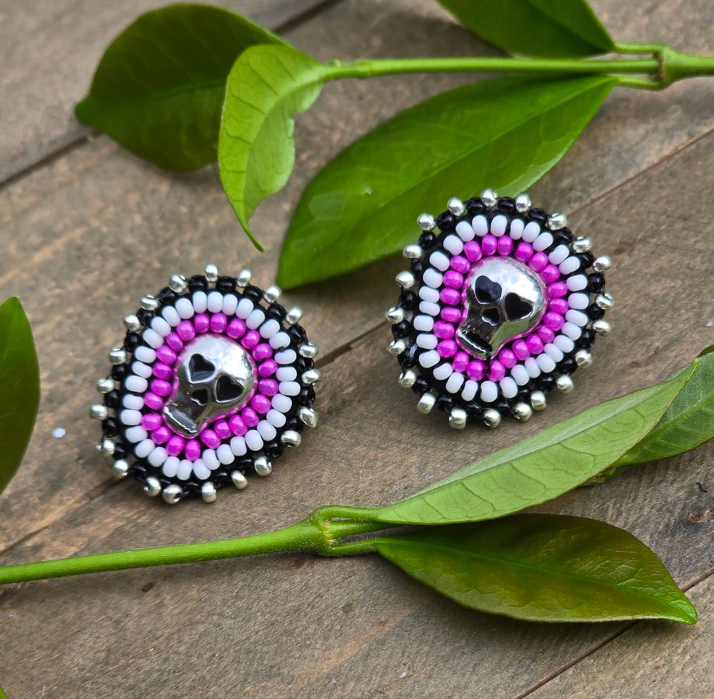 Image of Beaded Skull Stud Earrings 