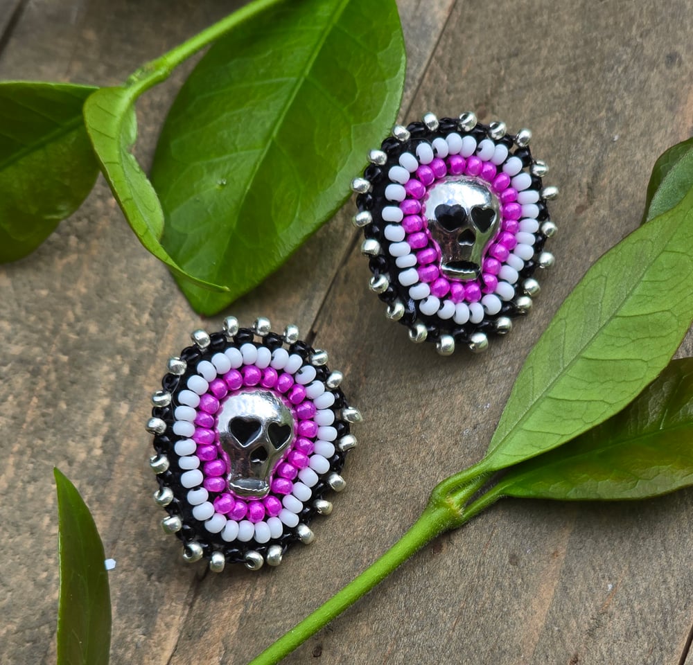 Image of Beaded Skull Stud Earrings 