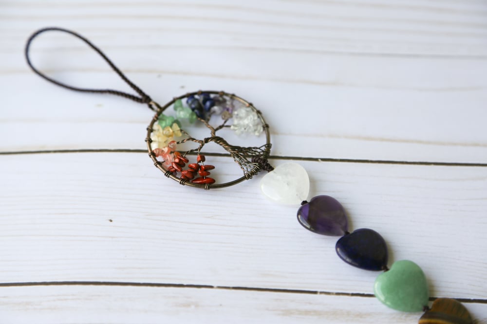 Image of 7 stone tree of life crystal wall hanging