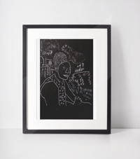 Image 1 of  Original Linoprint of an African Woman in Braids
