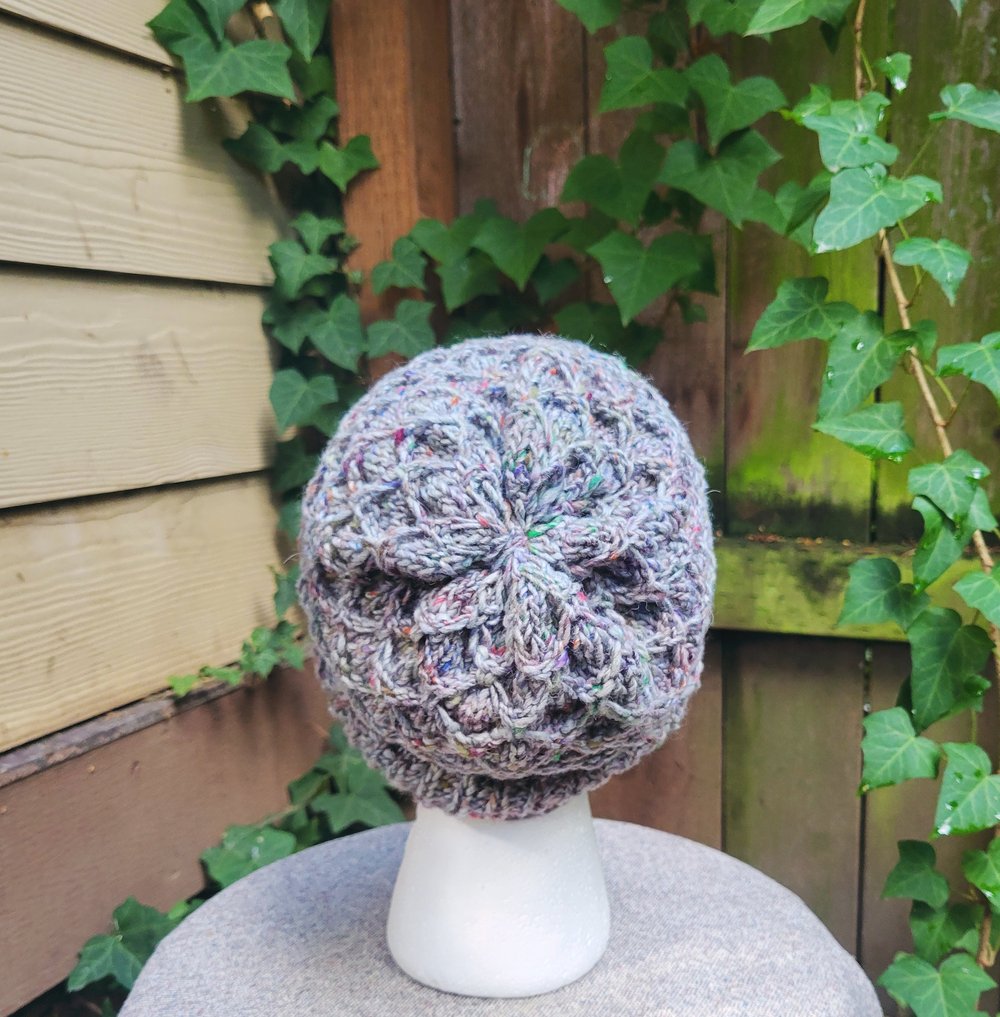 Wool/Silk/Alpaca Blend Gray Day Mermaid Stitch Hat M/L