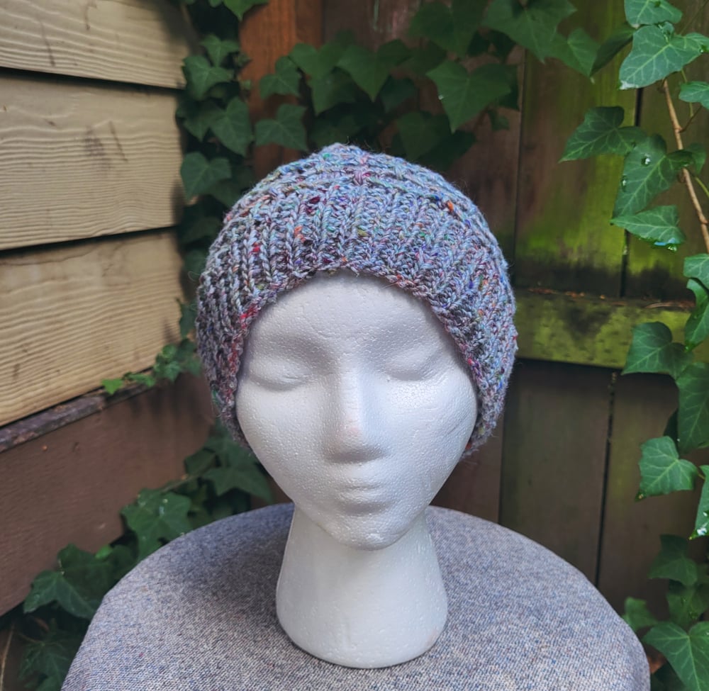 Wool/Silk/Alpaca Blend Gray Day Mermaid Stitch Hat M/L