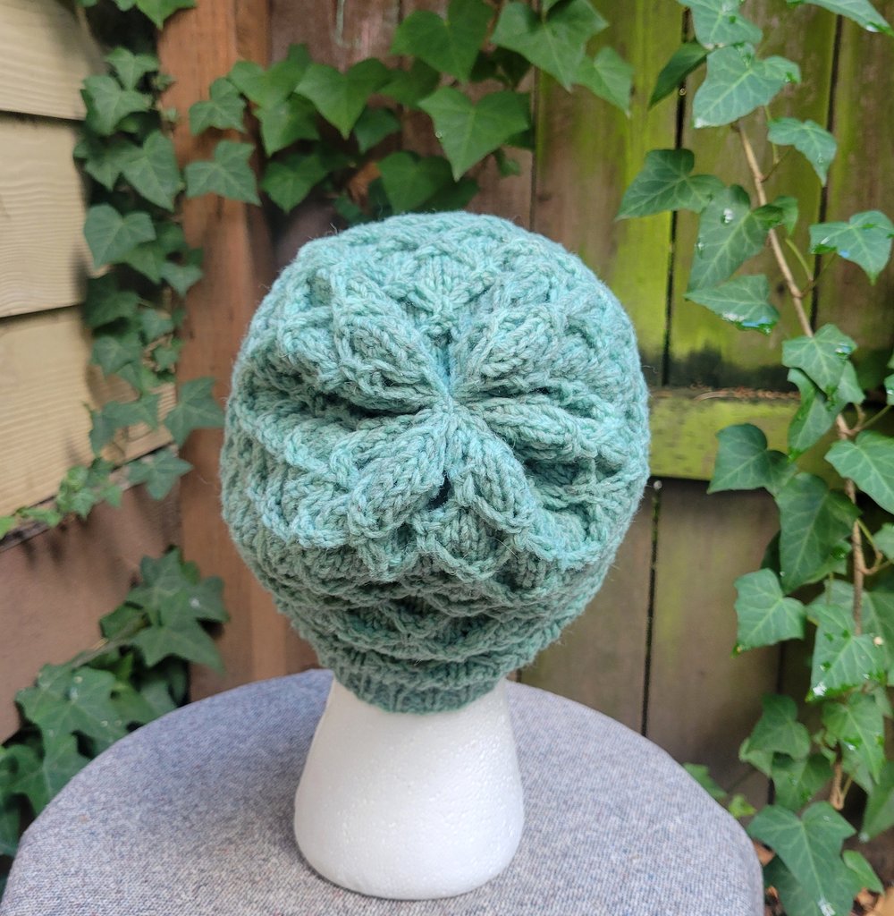 100% Wool Seafoam Mermaid Stitch Hat M/L