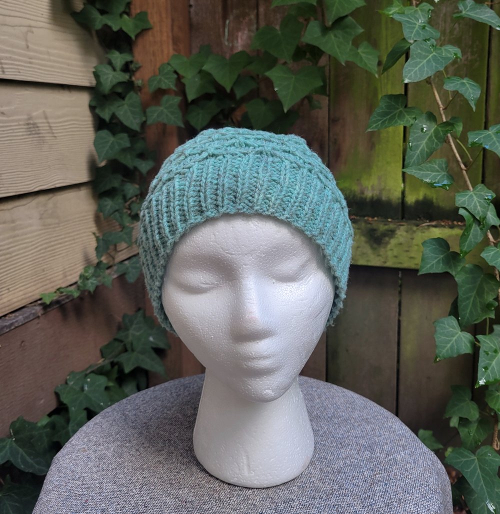 100% Wool Seafoam Mermaid Stitch Hat M/L